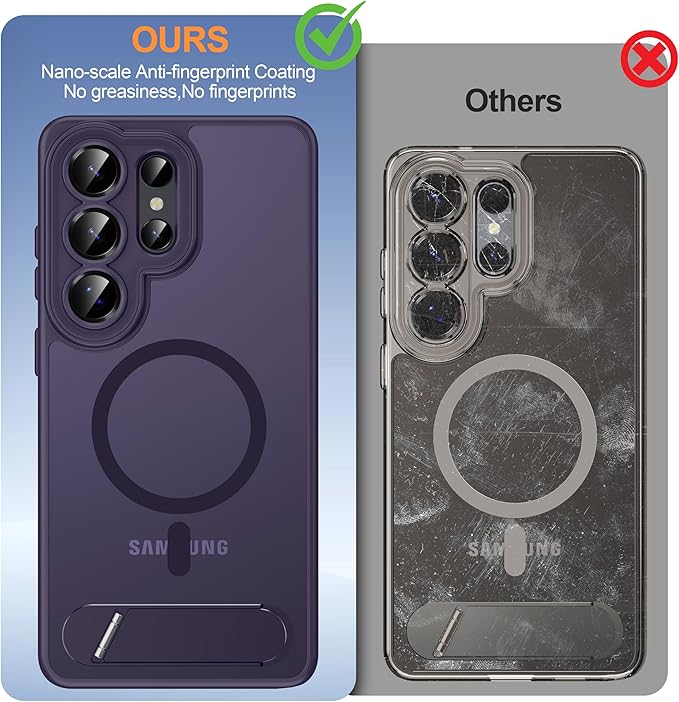 Magnetic for Samsung Galaxy S26 Ultra Case, [Compatible with MagSafe][Full Camera Protection][Built-in Invisible Kickstand] Translucent Matte Phone Case for S26 Ultra 6.9" - Purple