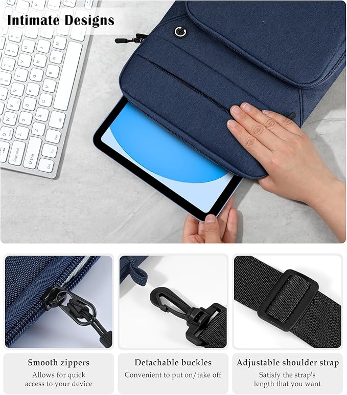 Dadanism 9-11" Tablet Sleeve Bag with Shoulder Strap for iPad (A16) 11", iPad Air M4 Pro M5 11", iPad 10th Gen 10.9", iPad 9/8/7th Gen 10.2", Galaxy Tab A11+ Plus 11", reMarkable 2 10.3",Dusty Blue