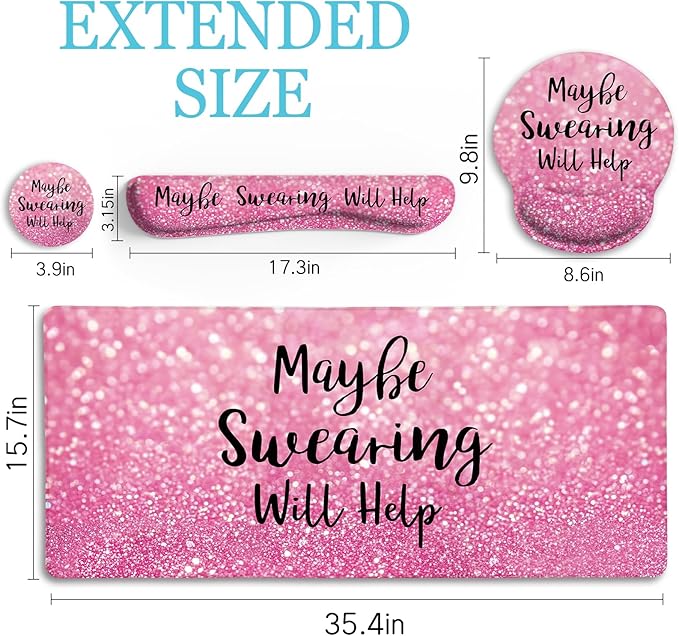 LIMKRIAN Pink Mouse Pad Set, Ergonomic Mouse Pad with Wrist Rest Keyboard Wrist Support, Large Desk Matt for Desktop, Gaming Mousepad Cup Coaster Set, Cute Pink Office Desk Accessories Decor Supplies