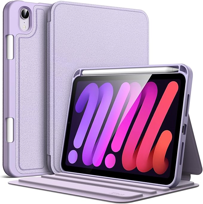 JETech Case for iPad mini (A17 Pro, 2024 Model, 7th) / Mini 6 (2021 Model, 6th) with Pencil Holder, Slim Folio Stand Protective Tablet Cover, Multi-Angle Viewing (Purple)