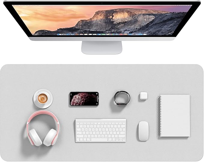 Hsurbtra Desk Pad, 35.5" x 17" PU Leather Desk Mat, XXL Extended Mouse Pad, Waterproof Desktop Blotter Protector, Non-Slip Ultra Thin Large Laptop Keyboard Writing Mat for Office Home, Gray