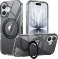 360° Ring Stand for iPhone 17 Case, Compatible with MagSafe, Military-Grade Protective,Anti-Yellowing, Scratch-Resistant Back Cover Phone Case for iPhone 17 6.3", Clear Black Glitter Stand