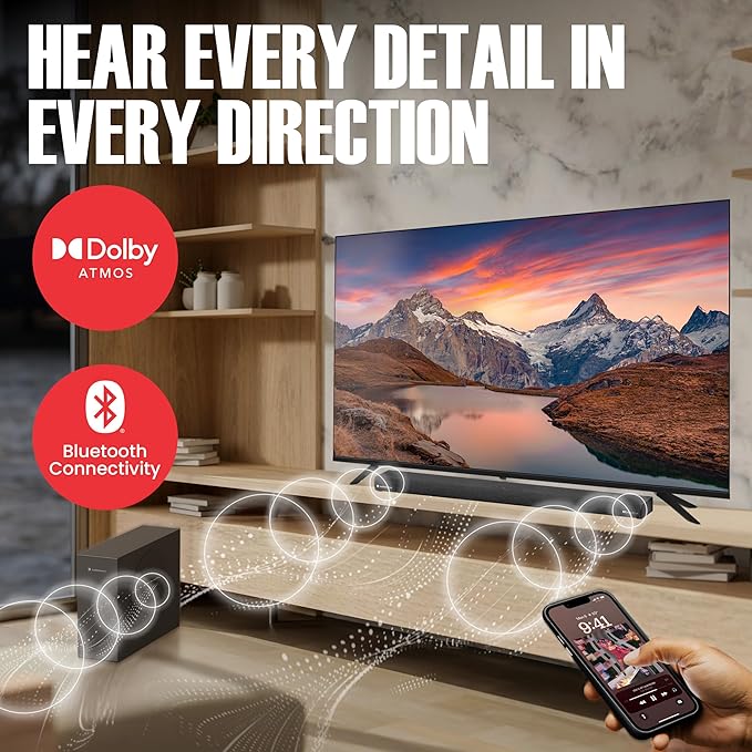 Audiosource 2.1 Soundbar, Wireless Subwoofer w/Dolby Atmos, Bluetooth Streaming for Smart TV and Multi-Devices, Compact Design, 240W Max Output, Remote Control Included, AS201