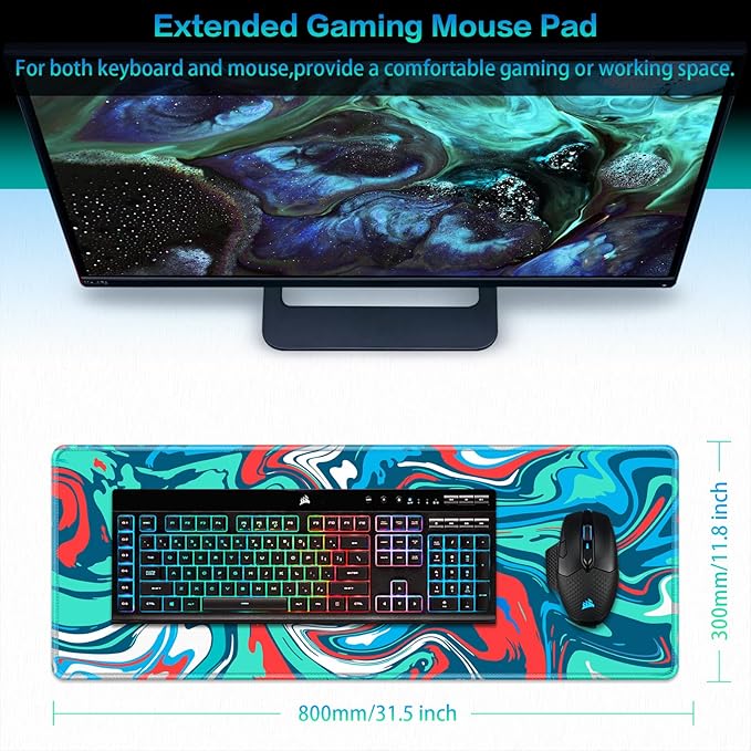 Canjoy Gaming Mouse Pad, Fluid Pattern Mouse Pad 31.5x11.8inch Large Extended Computer Mouse Mat Keyboard Full Desk Mousepad for Gaming, Office, Home