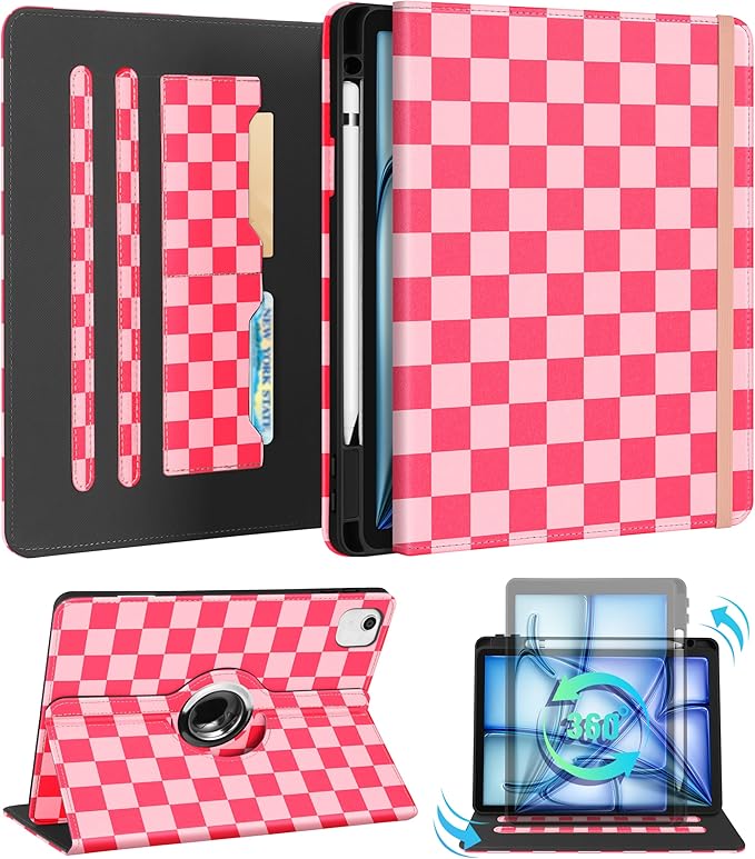 Kidcube for iPad Air 11 Inch Case M3/M2, Air 5th/4th Generation Cases 10.9'', Pro 11'' 2020 - Women Girls Aesthetic Cute Rotating Stand Folio Cover with Pencil Holder & Card Slot Girly Pretty