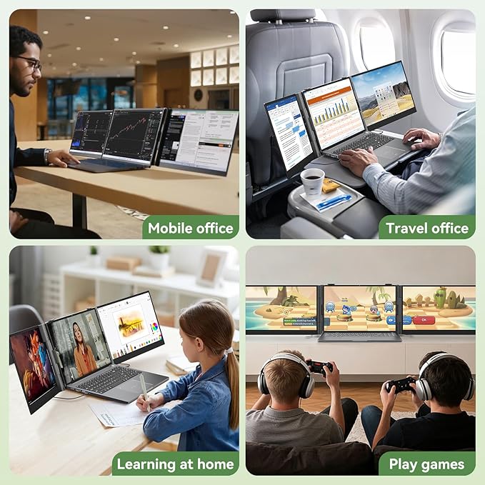 Blackview DCM8 Triple Laptop Screen Extender,15.6" 1080P FHD IPS Portable External Screen,Two Cable USB C Travel for 14-17'' Laptop,Plug & Play Compatible with Windows/Mac/Chrome OS/Mobile Devices