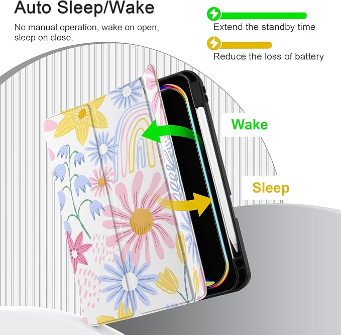 DONGKE Case for iPad Pro 11 inch (M5 2025 / M4 2024, 6th & 5th Generation) – [Built-in Pencil Holder] Ultra Slim PU Leather Trifold Stand Cover with Soft TPU Back, Auto Wake/Sleep, Colorful Florals