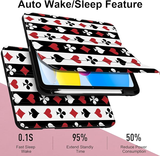 Case for iPad Air 13 inch 2026 M4 2025 M3 2024 M2 Release Slim Shockproof Cute Printed Cover with Clear Back TPU Edge Pencil Holder Trifold Stand Auto Wake Sleep, Suit of Playing Card