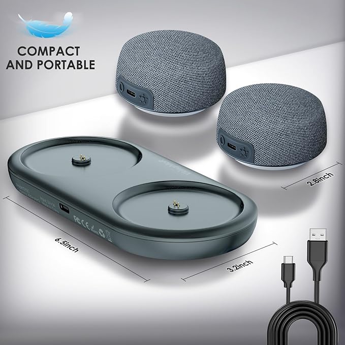 Dual Bluetooth Speaker Set with Magnetic Base & Phone Stand - TWS Stereo Sound, 10H Playtime, 3H with RGB Music Lights on - Wireless Speaker for Home Theater, Outdoor, TV Watching (BH132AE)