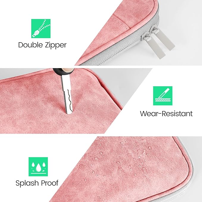 DTTO Tablet Sleeve Bag for New 13 Inch iPad Pro M4/iPad Air M2 2024, 12.9 Inch iPad Pro 6/5/4/3, 12.4 Inch Galaxy Tab S8+/S9+/S9 FE+, Surface Pro 9/8, Waterproof Travel for iPad Case Bag, Pink