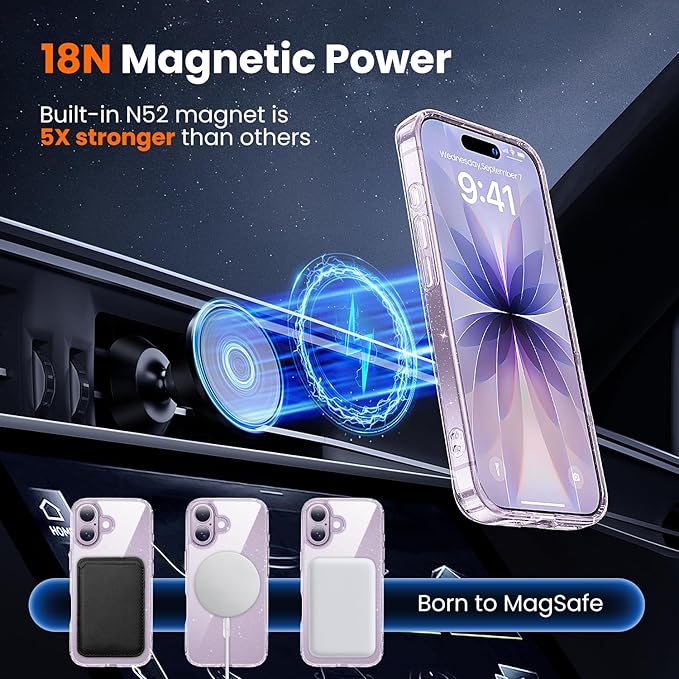 toushion 3 in 1 for iPhone 17 Case Clear Glitter,Fits MagSafe, Not Yellowing, Screen Protector*1 Camera Lens Protector*1, Military-Grade Protection for Phone Cover 6.3 inch
