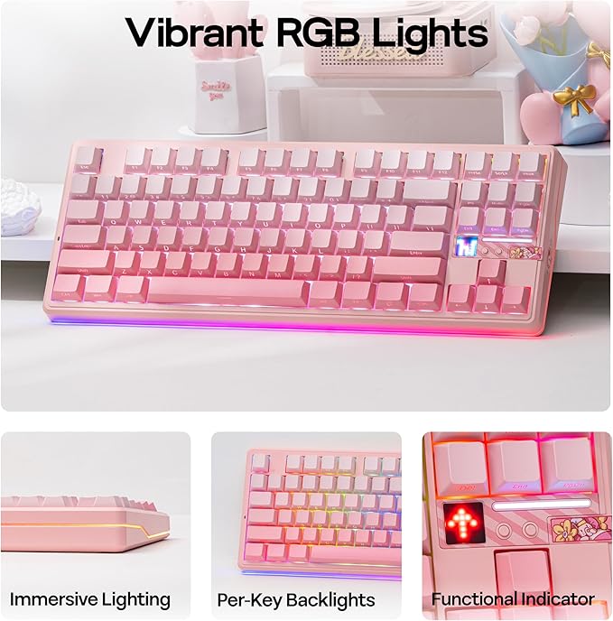 MechLands Aula F87 PRO V2 Wireless Gaming Keyboard with 10000mAh Battery, 8K Polling, SOCD/MT/TGL, BT/2.4GHz/Wired, Hot Swap TKL Mechanical Keyboard with Creamy Gasket, RGB Backlit (Pink Gradient)