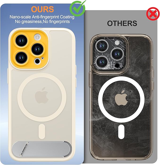 Magnetic Compatible with iPhone 13 Pro Case, [Built-in Kickstand][Full Camera Protection][Compatible with MagSafe][Anti-Fingerprint] Shockproof Phone Case for iPhone 13 Pro 6.1",Beige & Yellow