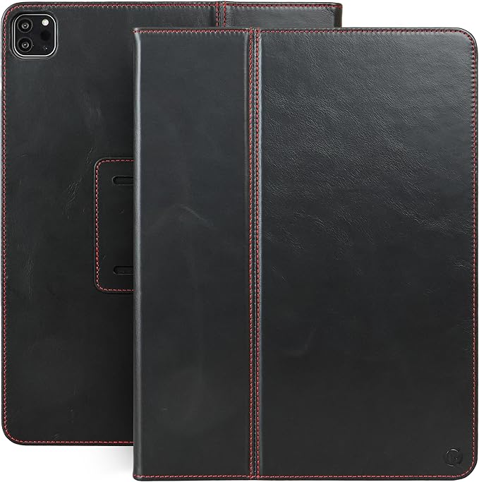 Casemade Real Leather Case Compatible with iPad Pro 13” M5 (2025)/M4 (2024) - Full-Grain Leather Cover, Auto Sleep/Wake, Dual Stand Position (Black)
