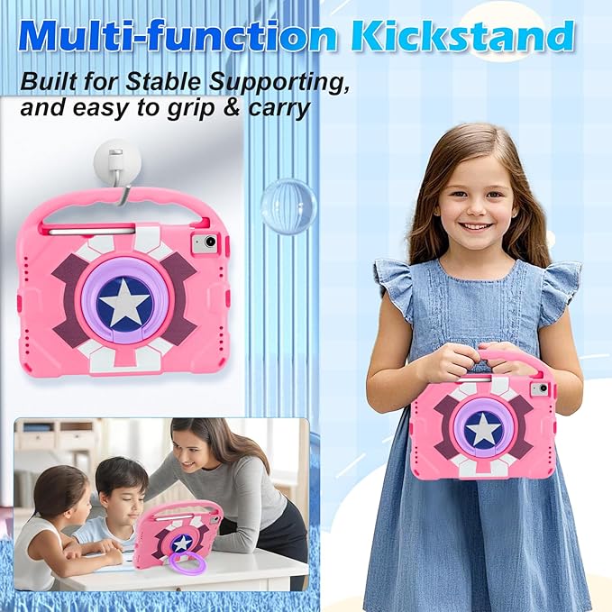 Case for iPad Air 11-inch M3 (2025) / M2 (2024), iPad Air 5th (2022) / 4th Generation (2020) 10.9 Inch, Fully-Body Rugged Heavy Duty Shockproof Case with Kickstand for Kids (Light Pink)
