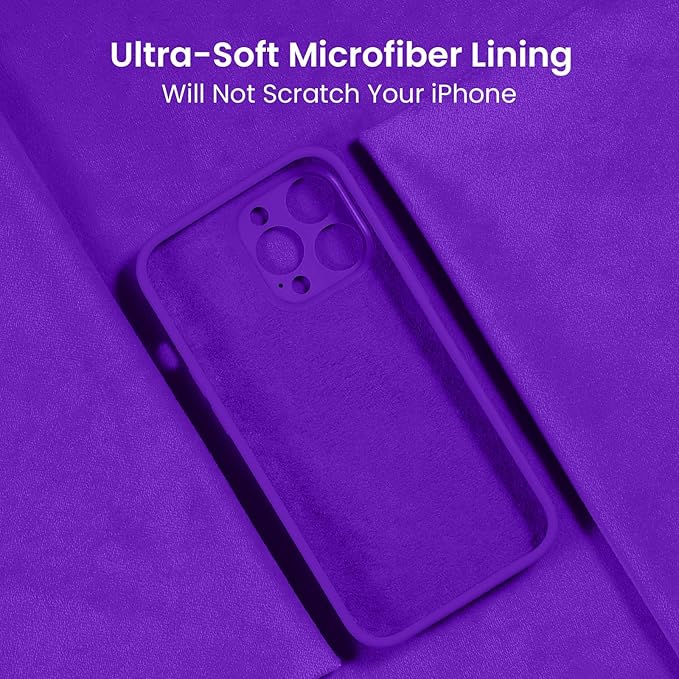 FireNova for iPhone 14 Pro Case, Silicone Upgraded [Camera Protection] Phone Case with [2 Screen Protectors], Soft Anti-Scratch Microfiber Lining Inside, 6.1 inch, Neon Purple