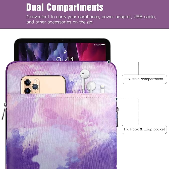 TiMOVO 9-11" Tablet Sleeve Bag for iPad 11-inch A16 2025, iPad 10.9"/10.2"| Air 11 Inch/5th/4th Gen. 10.9", Galaxy Tab A9+/A11Plus 11", Protective Bag Fit Smart Keyboard, Watercolor Purple