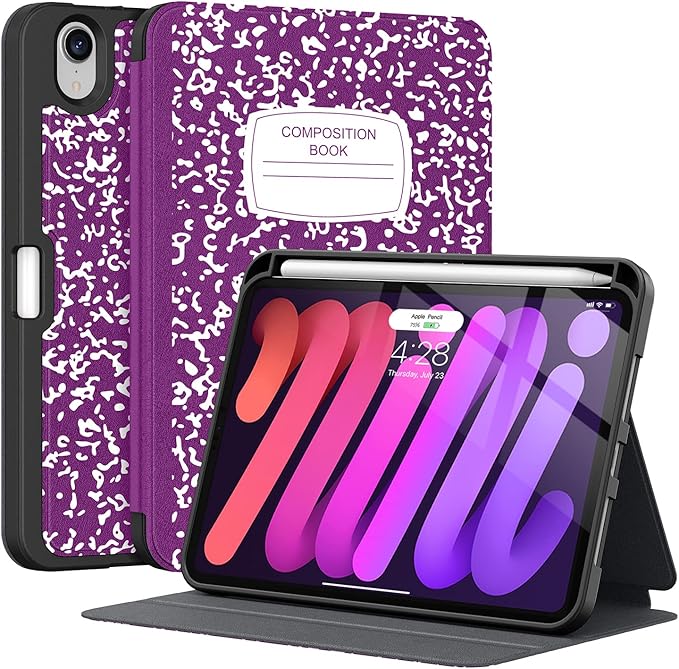 Supveco Case for iPad mini 7 (A17 Pro) 2024/iPad Mini 6 2021 8.3 Inch with Pencil Holder-[Auto Wake/Sleep],Slim Protective Case with Soft TPU Back Cover for iPad mini 7th/6th Generation(Purple)
