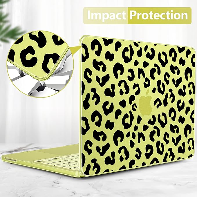 DONGKE for MacBook Neo 13 inch Case 2026 (Model A3404), Artistic Leopard Pattern Ultra Slim Frosted Matte Hard Shell, Anti-Scratch & Fingerprint Resistant Cover, Leopard Citrus