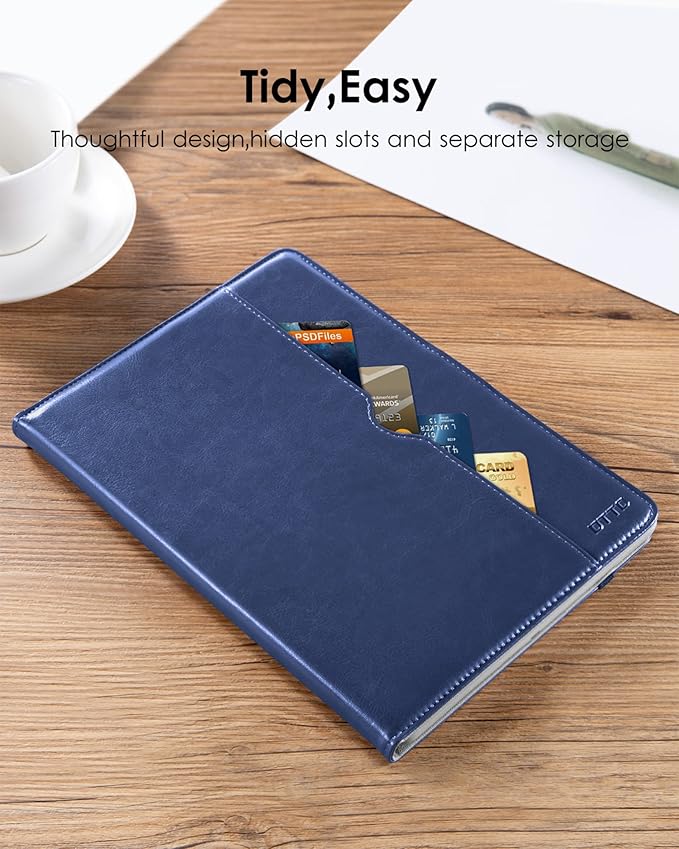 DTTO for iPad 9.7 Inch 5th/6th Generation 2018/2017 Case with Apple Pencil Holder, Premium Leather Folio Stand Cover Case for Apple iPad 9.7 inch, Also Fit iPad Pro 9.7/Air 2/Air - Navy Blue