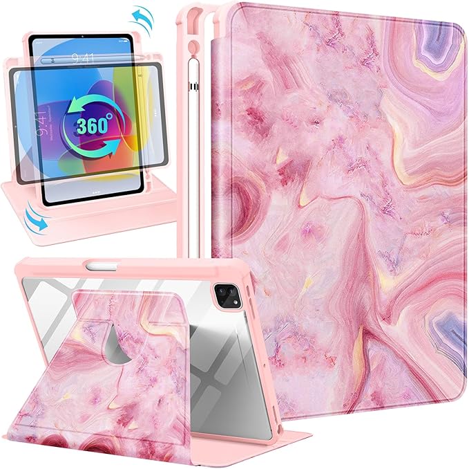 Uppuppy for iPad Pro 12.9 Case Folio Cover with Pencil Holder Women Girls Cute Girly Kawaii Teens Aesthetic Unique Fashion Rotating Stand for Apple iPad Pro 12.9 Inch Cases 2022/2021/2020/2018