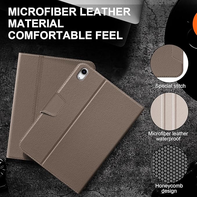 Case for iPad 12th/11th 11 Inch 2025/ 10th Gen 10.9" 2022 with Pencil Holder, Smart Leather Cover with Buckle, Protective, Auto Wake/Sleep, Adjustable Stand, Multiple View Angles,Gray Brown