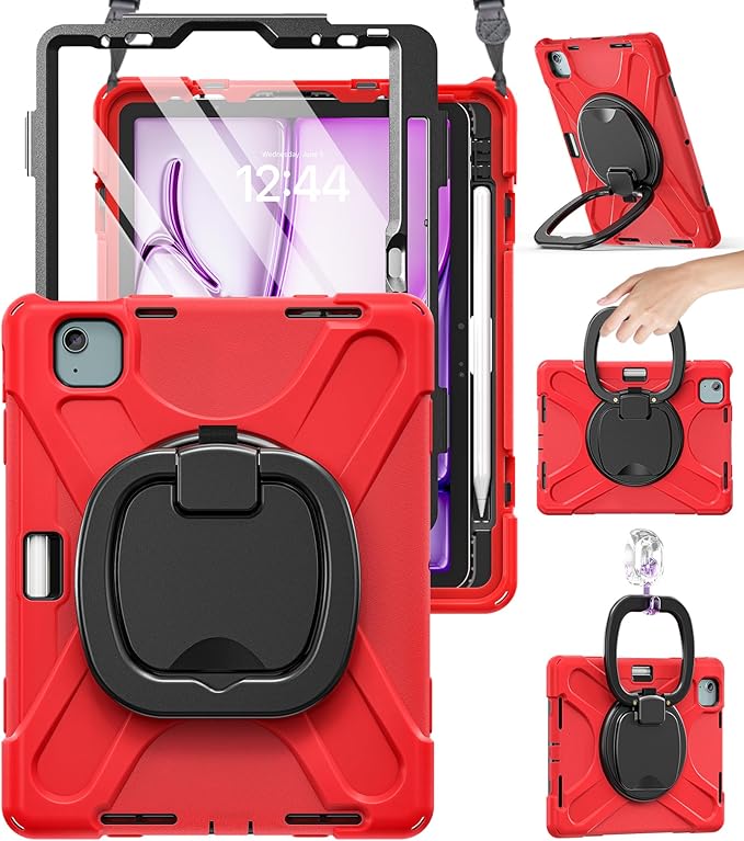 BRAECN for iPad Air 11 Inch Case M4 2026/M3 2025/M2 2024, iPad Air 10.9" 5th/4th Gen, iPad Pro 11 Inch 4th/3rd/2nd/1st Gen Kids Cover with Screen Protector, Pencil Holder, Kickstand, Shoulder Strap