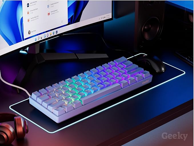 Geeky GK61 60% | Hot Swappable Mechanical Gaming Keyboard | 61 Keys Multi Color RGB LED Backlit for PC/Mac Gamer | ANSI US American Layout (Blue, Mechanical Black)