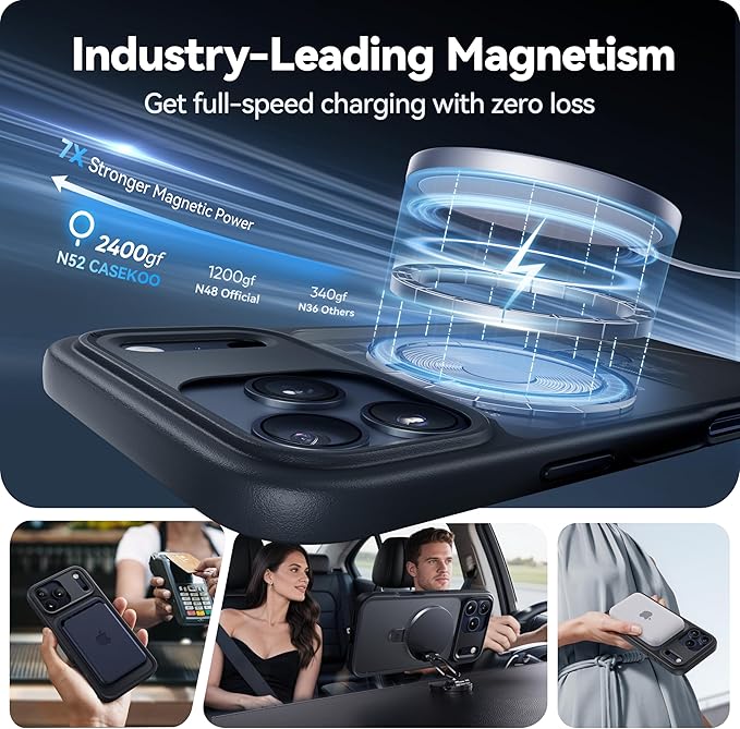 CASEKOO Ultra-Magnetic Stand for iPhone 17 Pro Max Case [Military Drop Protection] [Compatible with MagSafe] Shockproof Translucent Matte Slim Ring for iPhone 17 Pro Max Phone Case 6.9", Black