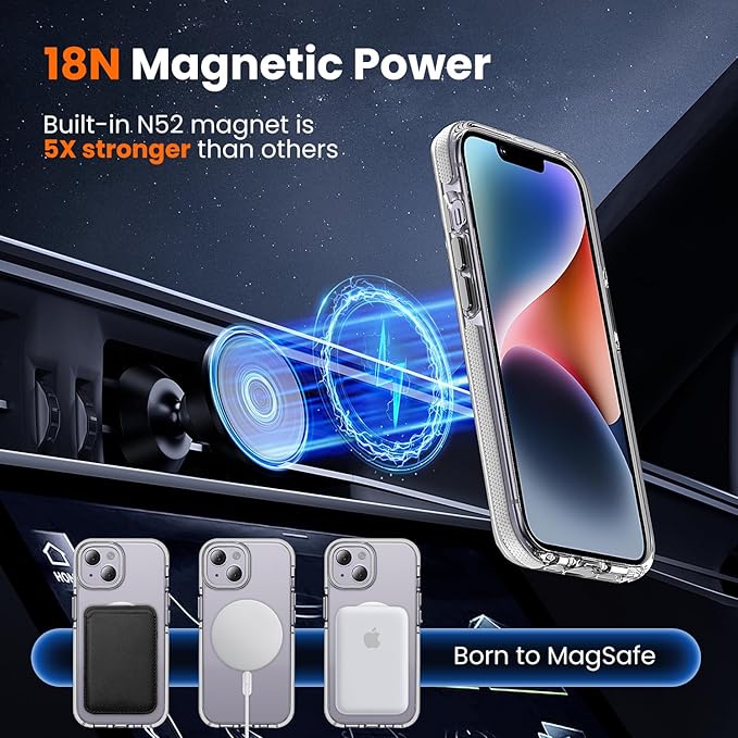 toushion 3 in 1 for iPhone 14 Case Clear with MagSafe, Yellowing-Resistant Acrylic Back, Shockproof Guard Corners, Military-Grade Protection for iPhone 14 Phone Case 6.1 inch Clear Bumper