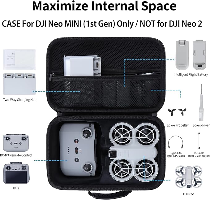 Storage Case Compatible with DJI Neo Mini Drone Aceessories (Black) - NOT Fit for DJI Neo 2