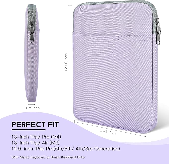 12.9 13 inch iPad Pro Sleeve Case for iPad Pro 13 inch M5 M4 & iPad Air 13" M2 M3 M4(2026) with Magic Keyboard, iPad Pro 12.9 inch M2 M1(6th/5th/4th/3rd Gen) Carrying Tablet Cover Bag -Purple