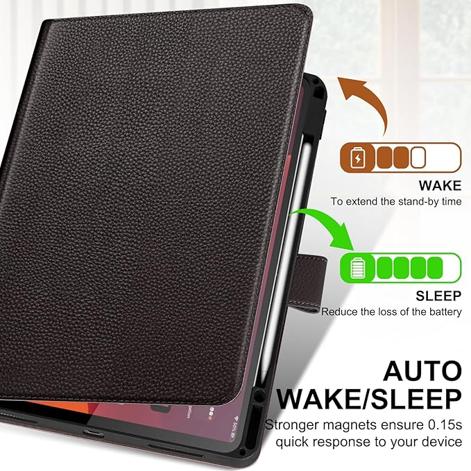 Genuine Leather Case for iPad Air 13 inch M4 2026/M3 2025/M2 2024 ，with Pencil Holder and Adjustable Stand, Magnetic Closure, Auto Wake/Sleep Cover | Dark Brown