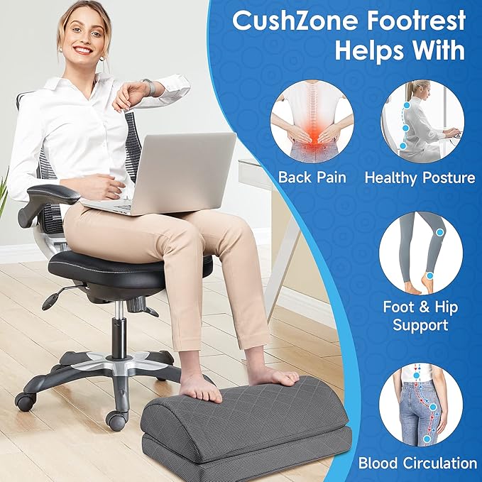 CushZone Foot Rest,Desk & Gaming Accessories,Foot Rest for Under Desk at Work,Comfortable Footrest with 2 Adjustable Heights & Removable Cover, Office Desk Accessories（Gray-20 in）