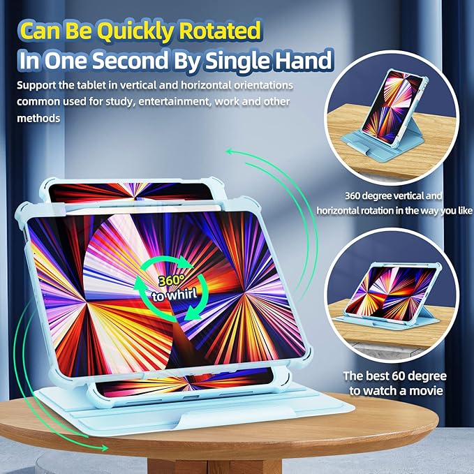 Rotating Case for iPad Pro 11" 4th/3rd/2nd Gen, iPad Pro 11 Smart Cover with Pencil Holder, Techcircle Hybrid TPU+PC Magnetic Cover Soft Bumper Slim Fit Folio Shockproof Protective Case-Black