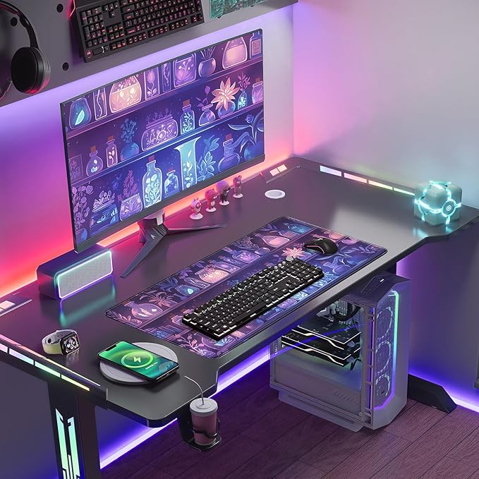 Witchy Purple Pink Blue Glowing Herbs Desk Mat,Enchanted Botanical Plants Shelf Large Mouse Pad- XL Mystical Desk Pad for Gaming, Office, Dorm-Fantasy Aesthetic Gift- Magic Home Decor 31.5" x 15.7"