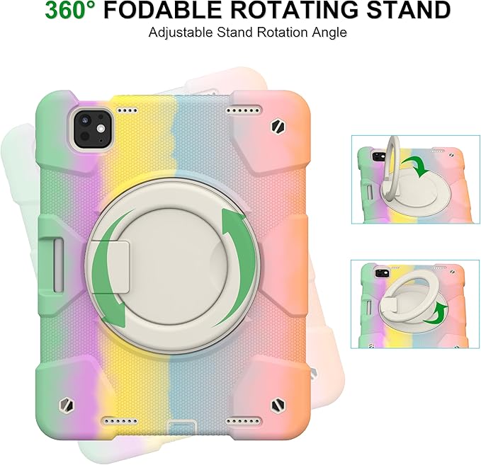 Andnary Case for iPad Pro 11 Inch M4 2024/M5 2025 Case, Heavy Duty Shockproof Cover with Screen Protector/360° Rotate Stand/Shoulder Strap/Pencil Holde (Colorful Pink, iPad Pro M4/M5 11 inch)