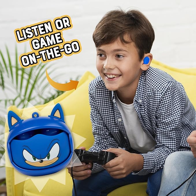 Sonic The Hedgehog Wireless Earbuds, True Wireless Bluetooth Earbuds, in-Ear Headphones with Active Noise Cancelling and Charging Case (Sonic The Hedgehog)
