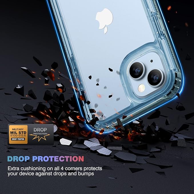 Diaclara Designed for iPhone 14 Plus Case, Full Body Rugged Case with Built-in Touch Sensitive Anti-Scratch Screen Protector, with Camera Lens Protector for iPhone 14 Plus 6.7" (Clear Blue)