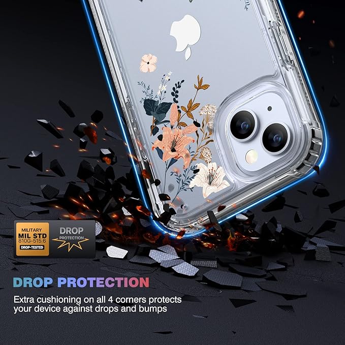 Diaclara Designed for iPhone 14 Case, Full Body Rugged Case with Built-in Touch Sensitive Anti-Scratch Screen Protector, with Camera Lens Protector for iPhone 14 6.1" (Lily) Butterfly