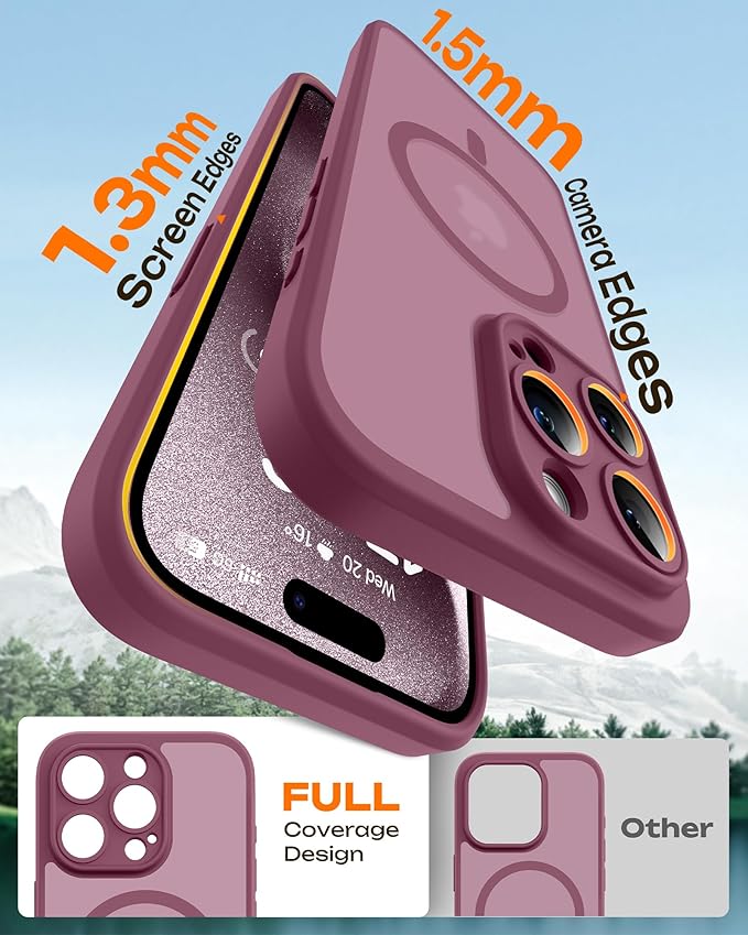 TOCOL for Phone 15 Pro Case, Compatible with Magsafe Charger, Full Camera Protection, Drop Protection, Translucent Matte Phone Case for iPhone 15 Pro 6.1 inch (Plum)