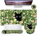 Blusabaca Black Cat Mouse Pad Desk Mat, Large Gaming Mouse Pad with Wrist Rest, Keyboard Pad Wrist Rest, Cup Coaster, Work Home Desk Accessories