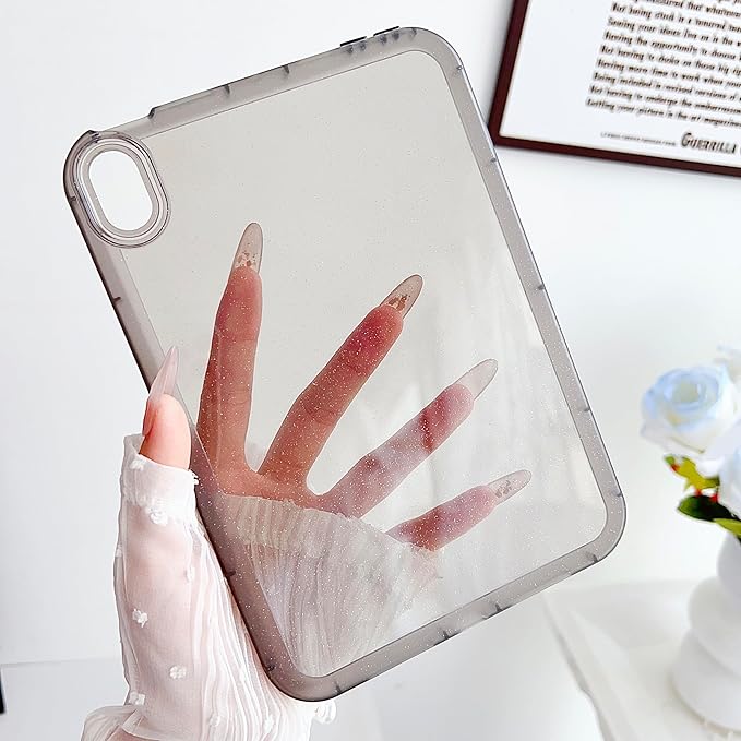for Apple iPad Air 5th/Air 4th Generation 2022/2020 10.9 inch, Glitter Clear Soft Silicone Flexible TPU Back Shockproof Shell Bling Sparkly Paper Lightweight Thin Protective Cover, Gray