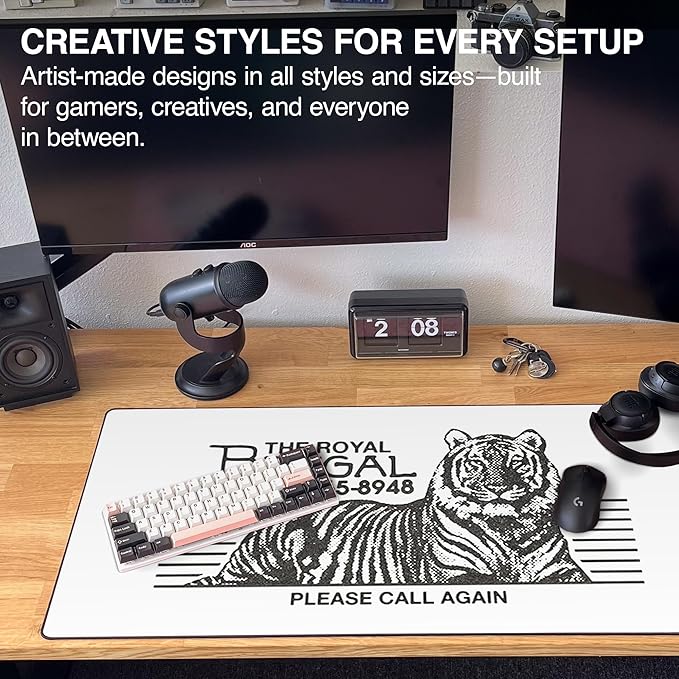 MPCO. Original Large Gaming Desk Mat – 36" x 17" Aeroglyde OZGMX Royal Bengal White Full Desk Mouse Pad for Smooth Precision – Non-Slip, Washable Extra-Large PC Mouse Pad for Gaming Sessions