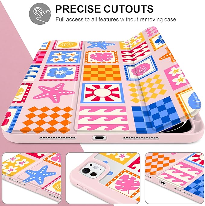 Case for iPad Pro 13 Inch (M5 2025 M4 2024) – [Built-in Pencil Holder], Shockproof & Stylish, Clear Hard Back + Soft TPU Edge, Magnetic Trifold Stand, Auto Wake/Sleep, Beach Fun