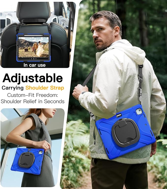 BRAECN for iPad Air 13 Inch Case M4 2026/M3 2025/M2 2024, iPad Pro 12.9 (6th/5th/4th/3rd Gen), Heavy Duty Shockproof Cover with Pencil Holder, Rotating Handle Grip, Kickstand, Shoulder Strap, Blue