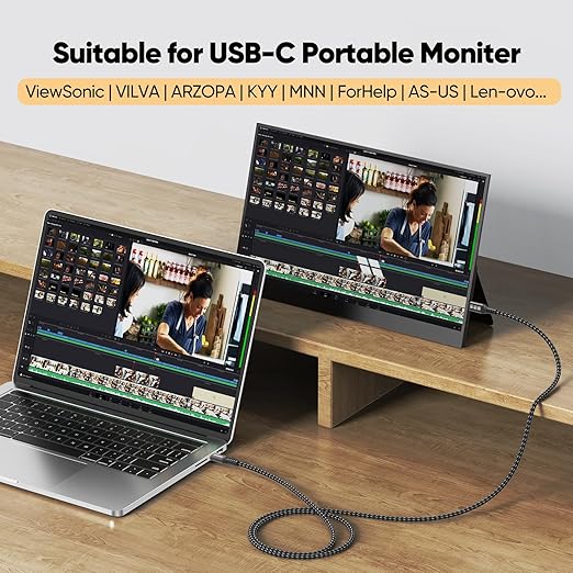 USB C Monitor Video Cable 3Ft, 4K@60Hz Display/20Gbps Data Transfer/100W Fast Charging USB Type C Cord USBC 3.2 Gen 2 for Monitor Docking Station Laptop Phones and More