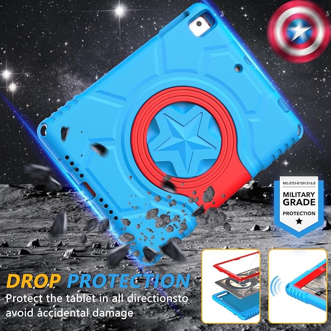 Kids Case for iPad 5th/6th Generation 9.7-inch 2017/2018 Release, Lainergie iPad Air 2 Case with Screen Protector, iPad Pro 9.7 Protective Cover Case Lightweight Shockproof with Handle Stand,Blue