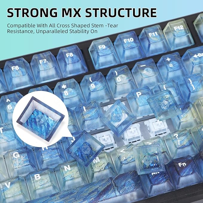 Clear Themed Keycaps, 136 Keys Shine Through Keycaps, PC Transparent Key Cap, Cherry Profile Custom Key Caps for Mx Switches Mechanical Gaming Keyboards (Starry Night Theme)