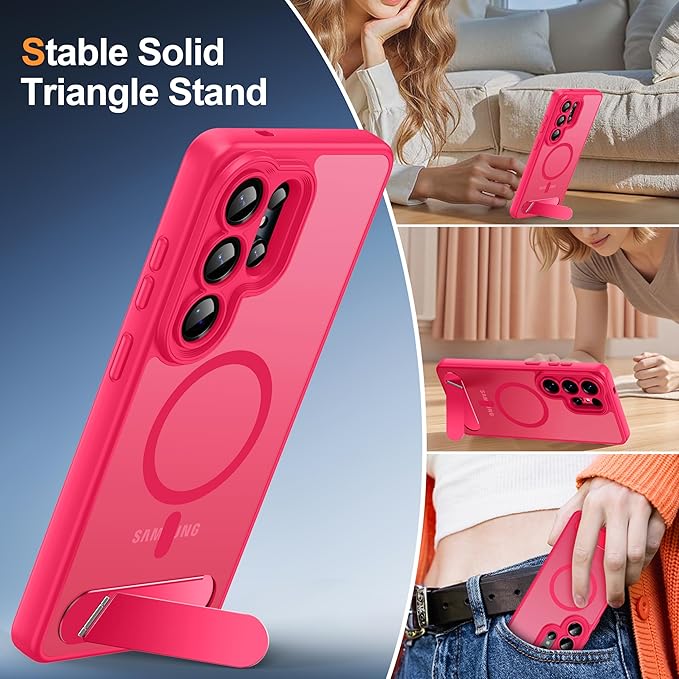 Magnetic for Samsung Galaxy S26 Ultra Case, [Compatible with MagSafe][Full Camera Protection][Built-in Invisible Kickstand] Translucent Matte Phone Case for S26 Ultra 6.9" - Hot Pink